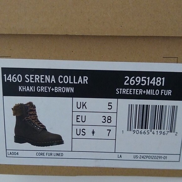 Dr. Martens Boots Women's Size 7 Serena Collar Milo 1460 Faux Fur Khaki… - Picture 7 of 9